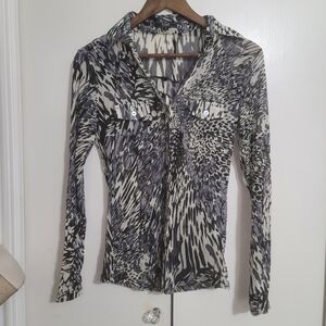 Express Black & White Printed Button-Front Women's Shirt